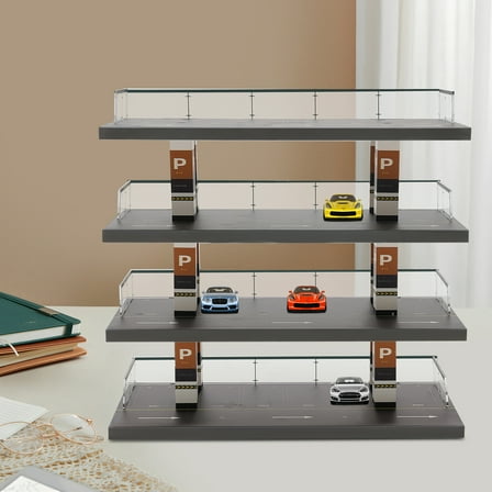 ChicHomey Mini Parking Lot Model 4 Layers Acrylic Showcase Model Garage Vehicle Collection