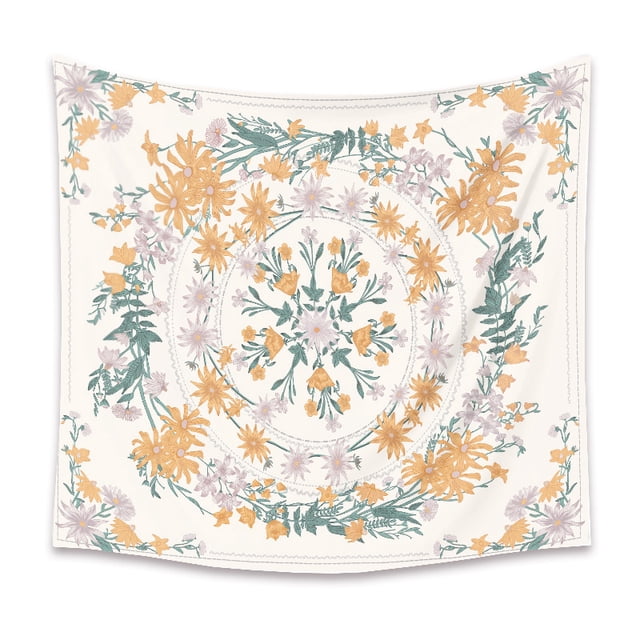 Tapiz de ropa de cama con estampado de poliéster, suministros de decoración de pared bohemia para colgar en la pared, 130x150 CM, flor naranja sidaley HA7124-04B