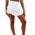thumbnail image 4 of Womens Smocked High Waist A-Line Mini Skirt Double Layer Tiered Ruffle Hem Solid Color Flared Short Skirt with Shorts, 4 of 20