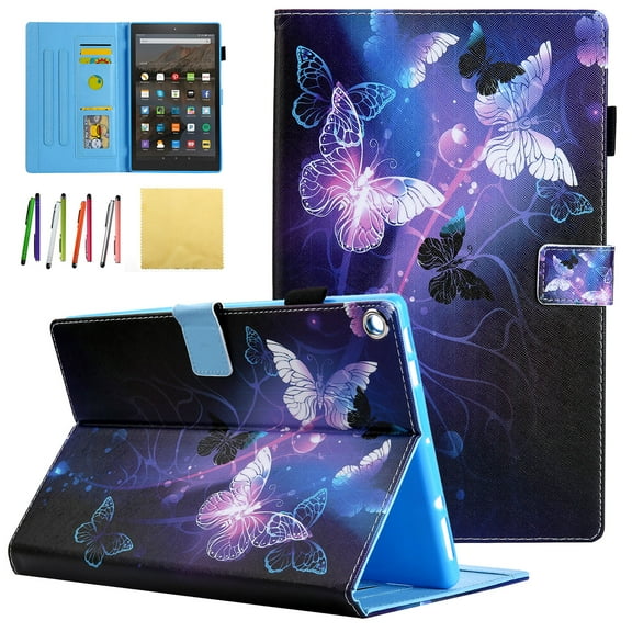 Allytech Case for All-New Amazon Fire HD 8 Tablet (8th/ 7th / 6th / 5th Generation, 2018/ 2017 / 2016 / 2015 Release) - Folio Stand Cover Case with Card Slots & Auto Wake / Sleep, Purple Butterfly