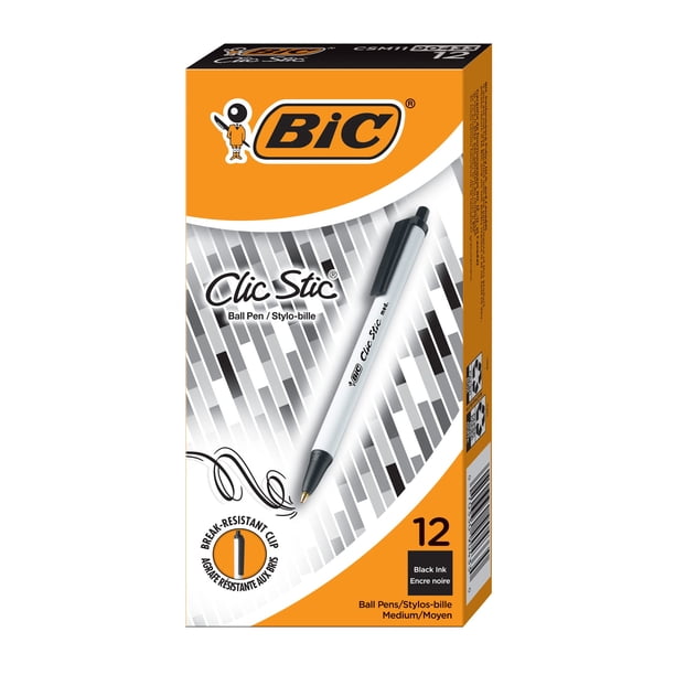 Bolígrafo retráctil negro Bic Clic Stic de 1,0 mm, 12 unidades