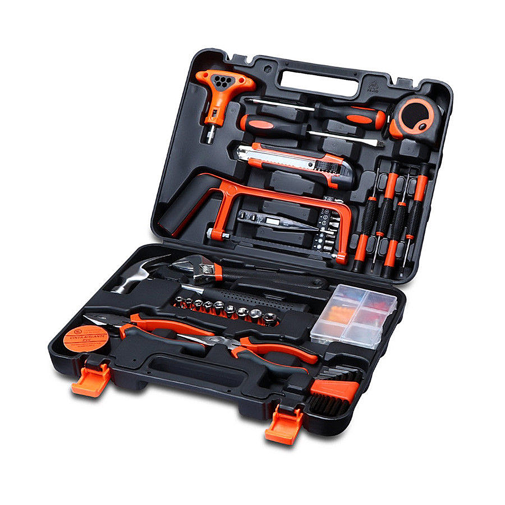82Pcs Hardware Tool Kit Wrench Socket Pliers Hammer Hacksaw box Home