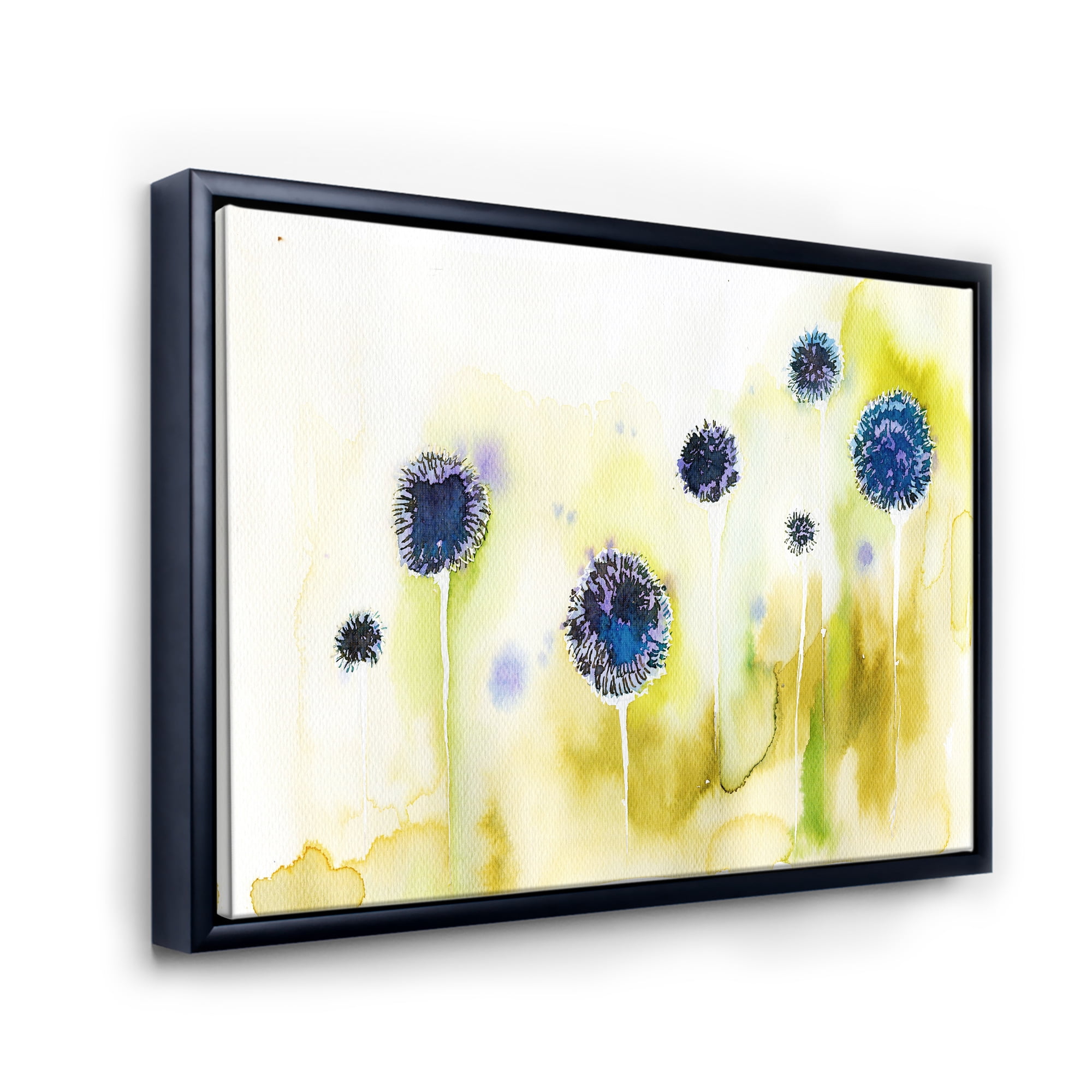 Designart 'Abstract Blue Flowers In The Meadow' Traditional Framed Canvas Wall Art Print
