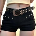 thumbnail image 4 of Hmhnsya Women Y2k Gothic Low Waist Rivet Denim Shorts With Belt, 4 of 6