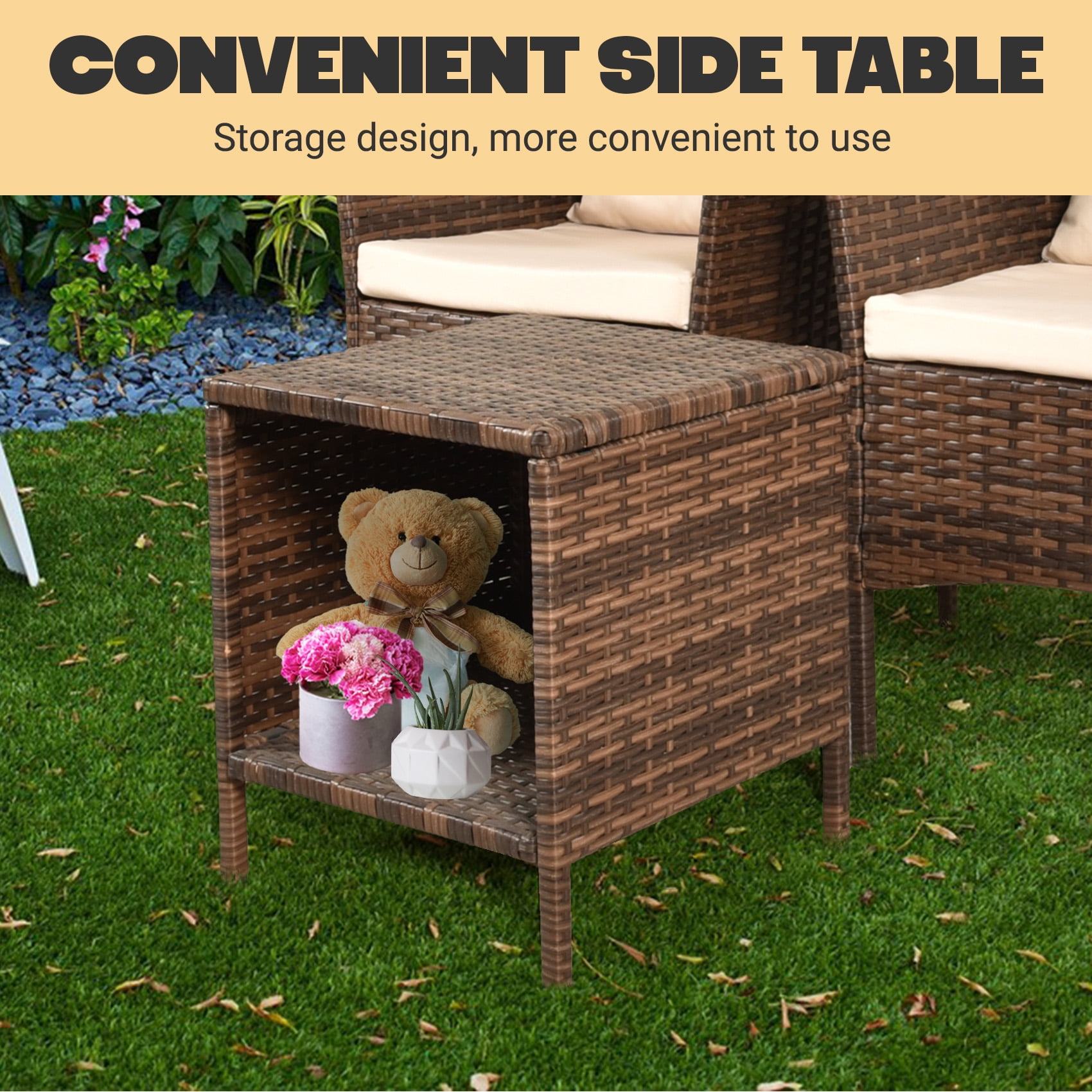 Tappio 3 Piece Patio Conversation Bistro Set Outdoor Chat Furniture, Porch Balcony Furniture Set,Wicker Chairs and Storable Table Set for Patio Balcony Backyard Apartment,Brown/Beige