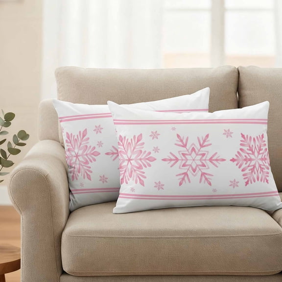 Pack of 2 Outdoor Pillow Covers,Waterproof Pink Snowflake Christmas Throw Pillow Covers,Xmas Winter Art Decorative Pillowcases Cushion Covers for Patio Garden Couch Pillow Sham Protector 20x12 Inch