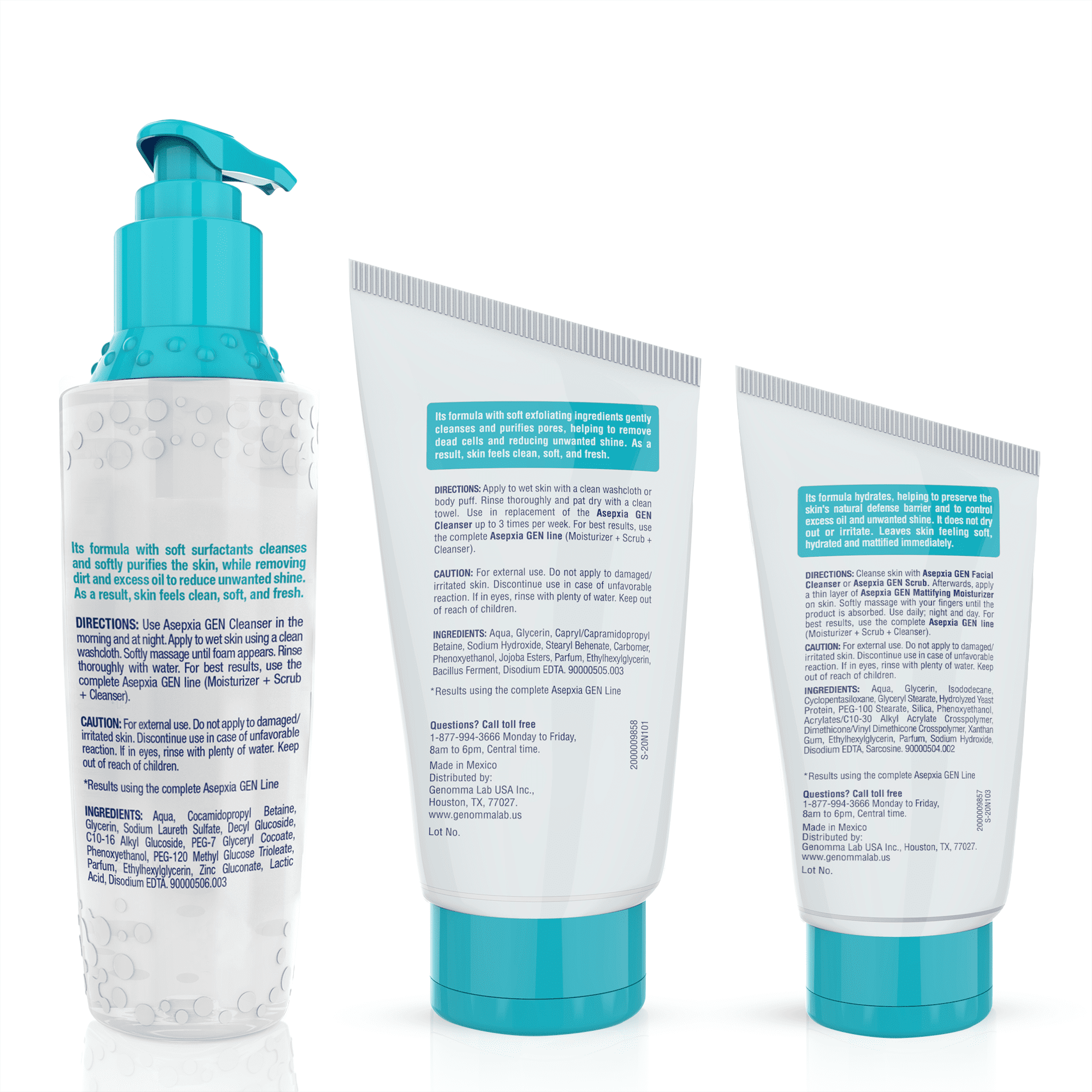 Asepxia GEN Skincare Set for Oily Skin - Exfoliating Scrub Gel, Daily Cleanser, Moisturizing Mattifying Cream