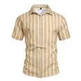 thumbnail image 5 of Men's Summer Lapel Button Striped Shirt Casual Short Sleeve Tops Lightweight Breathable Comfortable Fashion Daily Office Beach Vacation Outfits | JASKFLY,Khaki XL, 5 of 6
