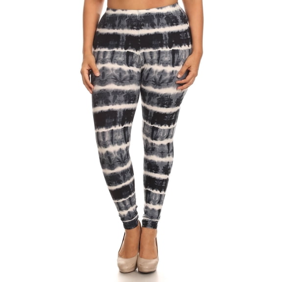 Plus Size Tie Dye Print, Full Length Leggings In A Fitted Style With A Banded High Waist Multi