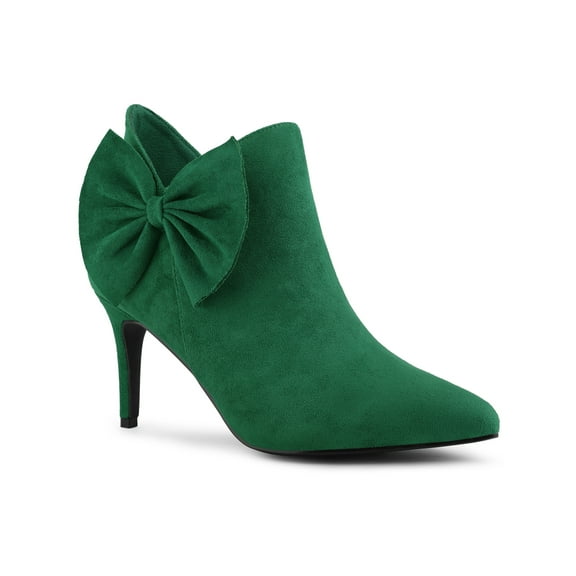 BLISSFUL STEP Women's Zip Pointed Toe Stiletto Bow Heels Ankle Boots Emerald Green 9.5