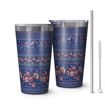16oz Tumblers Pioneer Flower Floral Print Pattern Stainless Steel Vacuum Insulated Double Wall Travel Tumbler Cups Mug with Lid and Straw,Cleaning Brush for Coffee,Tea