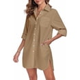 thumbnail image 2 of FIOPHY Women's Button Down Shirt Dress with Pockets Oversize Collared Long Sleeve High Low Tunic Dresses Blouse, Khaki,L, 2 of 5