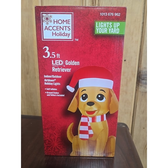 Home Accents Dog  3.5 ft LED Golden Retriever Inflatable Yard Lawn Christmas