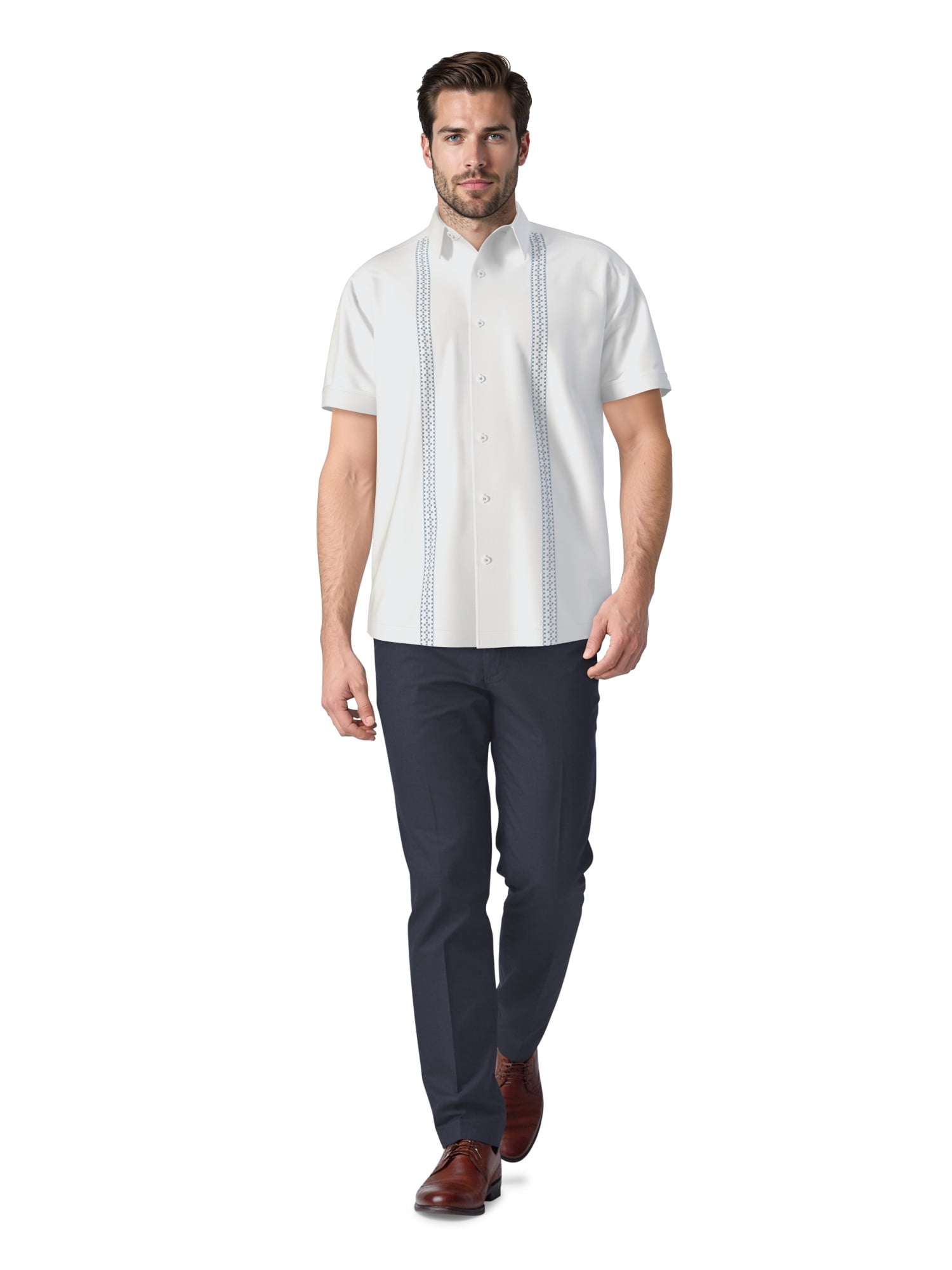 Havanera Men's and Big Men's Embroidered Panels Short Sleeve Button-Down Shirt, Sizes S-5XL