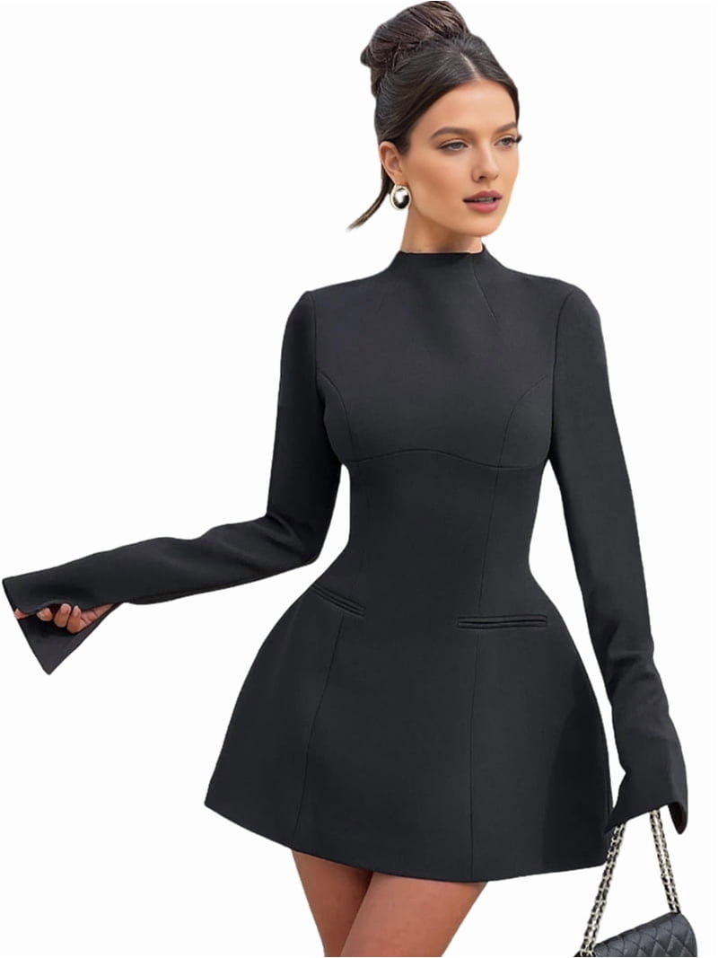 black spandex dress long sleeve Maxi Black Dress with Long Sleeves and Fitted Wrap Design