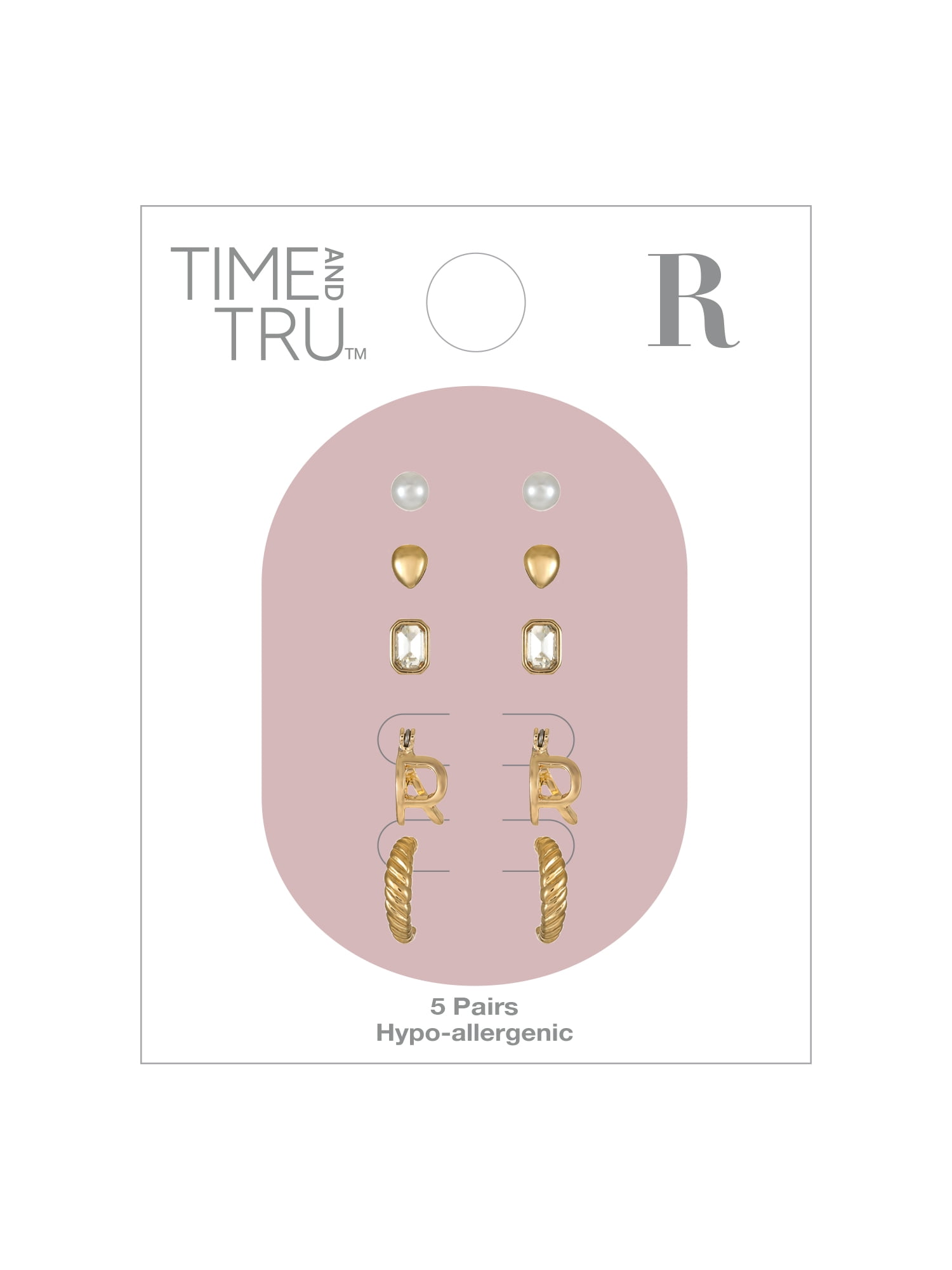 Time and Tru Goldtone Multi Earring Set, 5 Pairs, Initial R