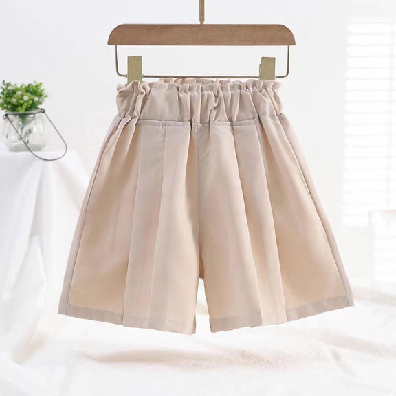 ATOGUTA Girls Flowy Shorts Lightweight Running Shorts for Teen Girls Kids Sports Active Short with Pocket and Elastic Size 3T-15, Beige