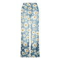 thumbnail image 6 of QQAMB Womens Deinm Pants Floral Printed High Waisted Elastic Wide Leg Casual Loose Jeans Pants with Pocket White 2XL, 6 of 6