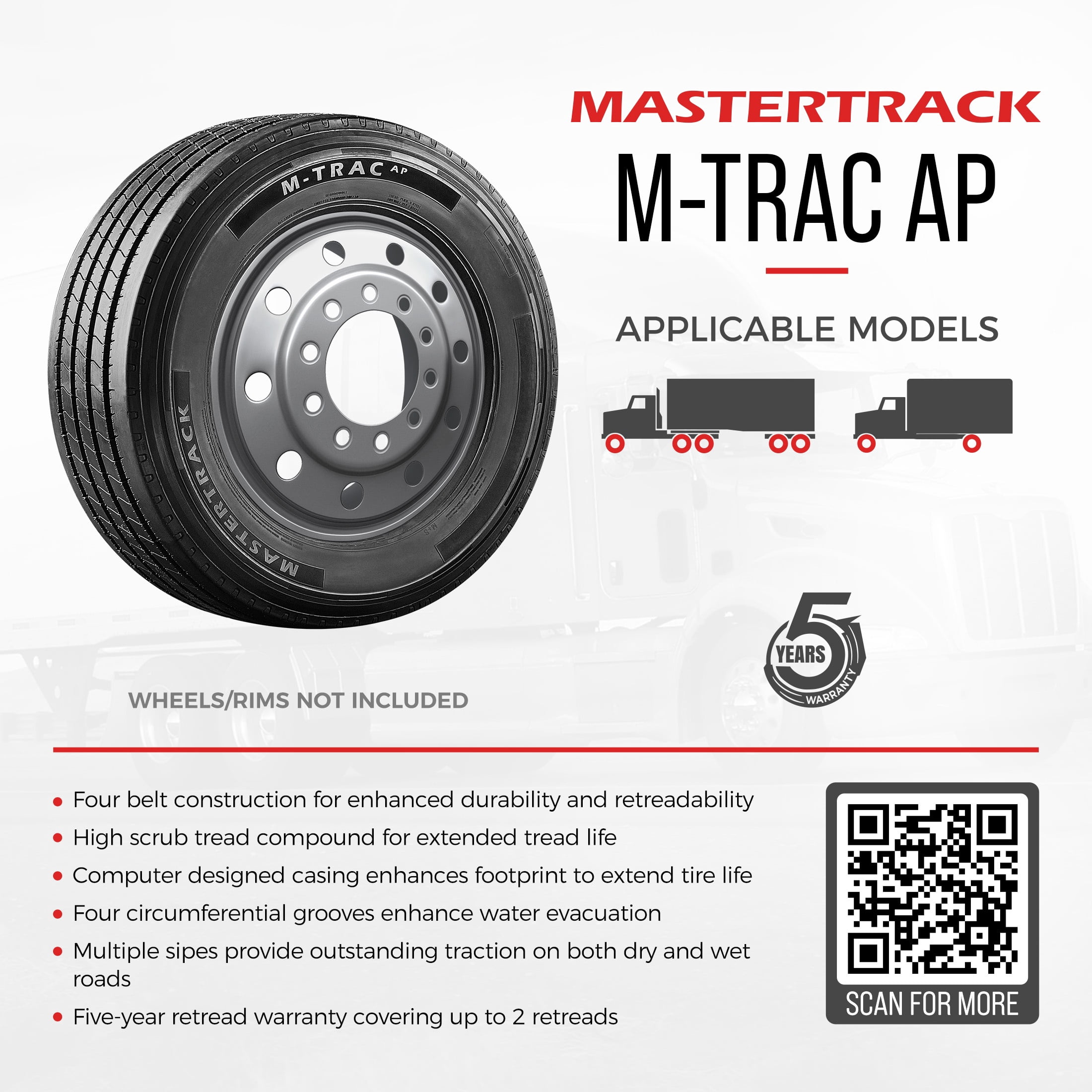 Mastertrack M-TRAC AP 285/75R24.5 14 Ply G 144/141L All Position/Steer 285/75/24.5 Commercial Tires (Tire Only)