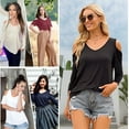 thumbnail image 5 of SHIBEVER Summer V Neck T-Shirt for Women Casual Cold Shoulder Basic Tunic Tee Tops Bluse Dressy Blouse for Lady Size XXL, 5 of 5