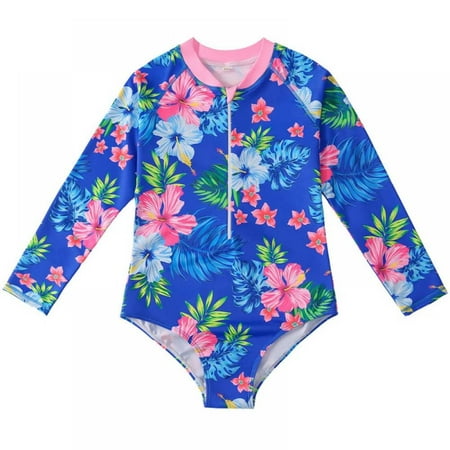 

BULLPIANO Girls Long Sleeve Swimsuit One Piece UPF 50+ Rash Guard Swimwear Quick Dry Kids Bathing Suits for Girls