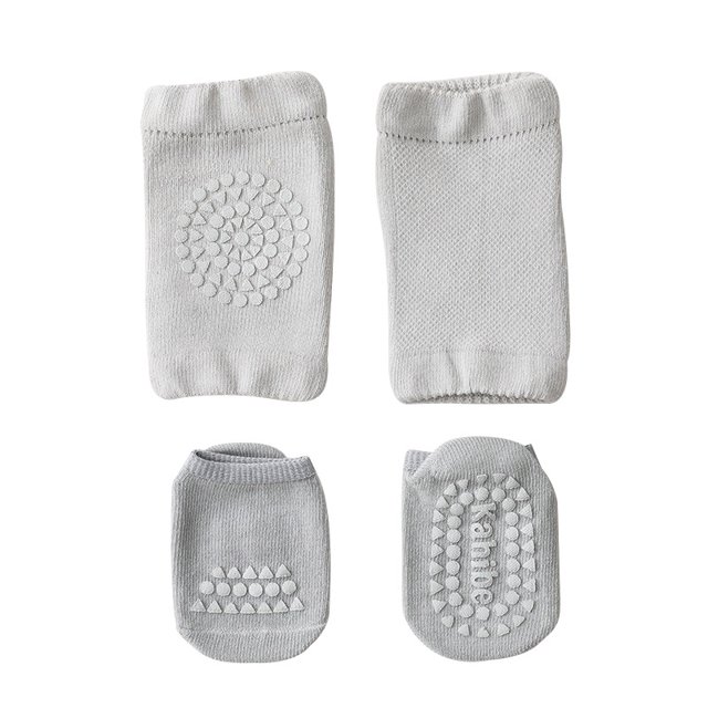 Baby Crawling Knee Pads Socks Set Spring Autumn Infant Floor Anti Slip Sock Knee Protector for Girl Boy Solid Color Toddler Item Gray S(0-1Year)