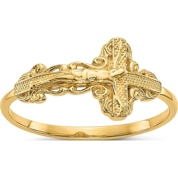 14K Yellow Gold Diamond-Cut Crucifix Ring (Size 6) Made In United States c2113