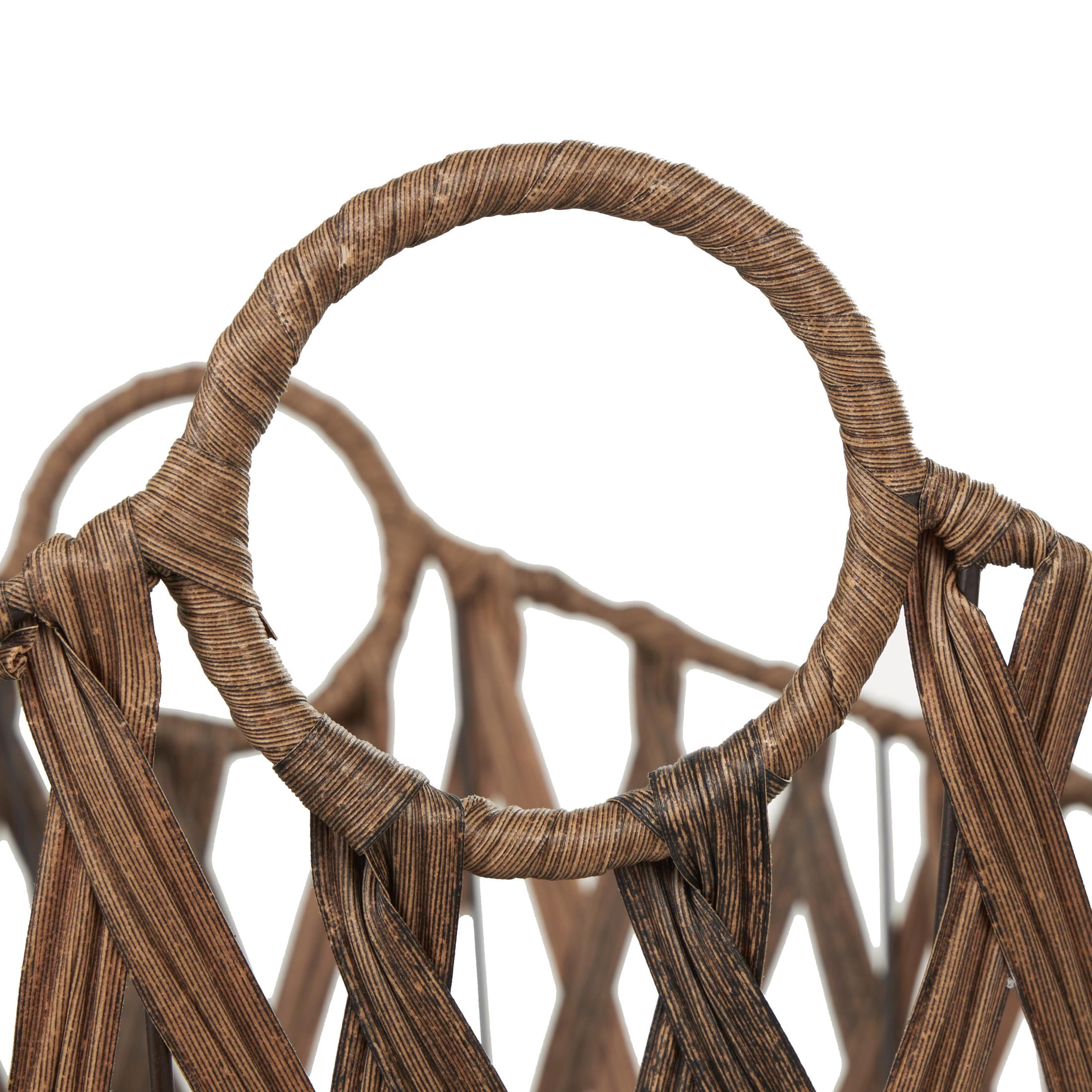 DecMode 21" x 19" Bronze Plastic Rattan Geometric Open Frame Woven Storage Basket with Ring Handles, 1-Piece