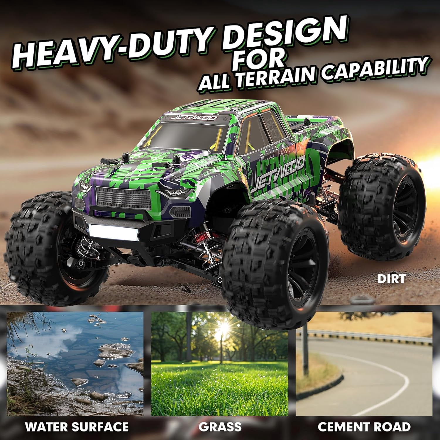 Jetwood 1/16 Fast Remote Control Car for Adults, Electric 4WD RTR RC Cars, High Speed RC Truck AWD, Max 38 kph Offroad Truck, JC16W with 2 Batteries
