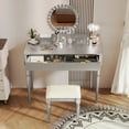 thumbnail image 2 of Euroco Elegant Sunflower Vanity Set with Fluted Drawers & Carved Legs – Solid Wood, Adjustable Mirror, Cushioned Stool Included, 2 of 9