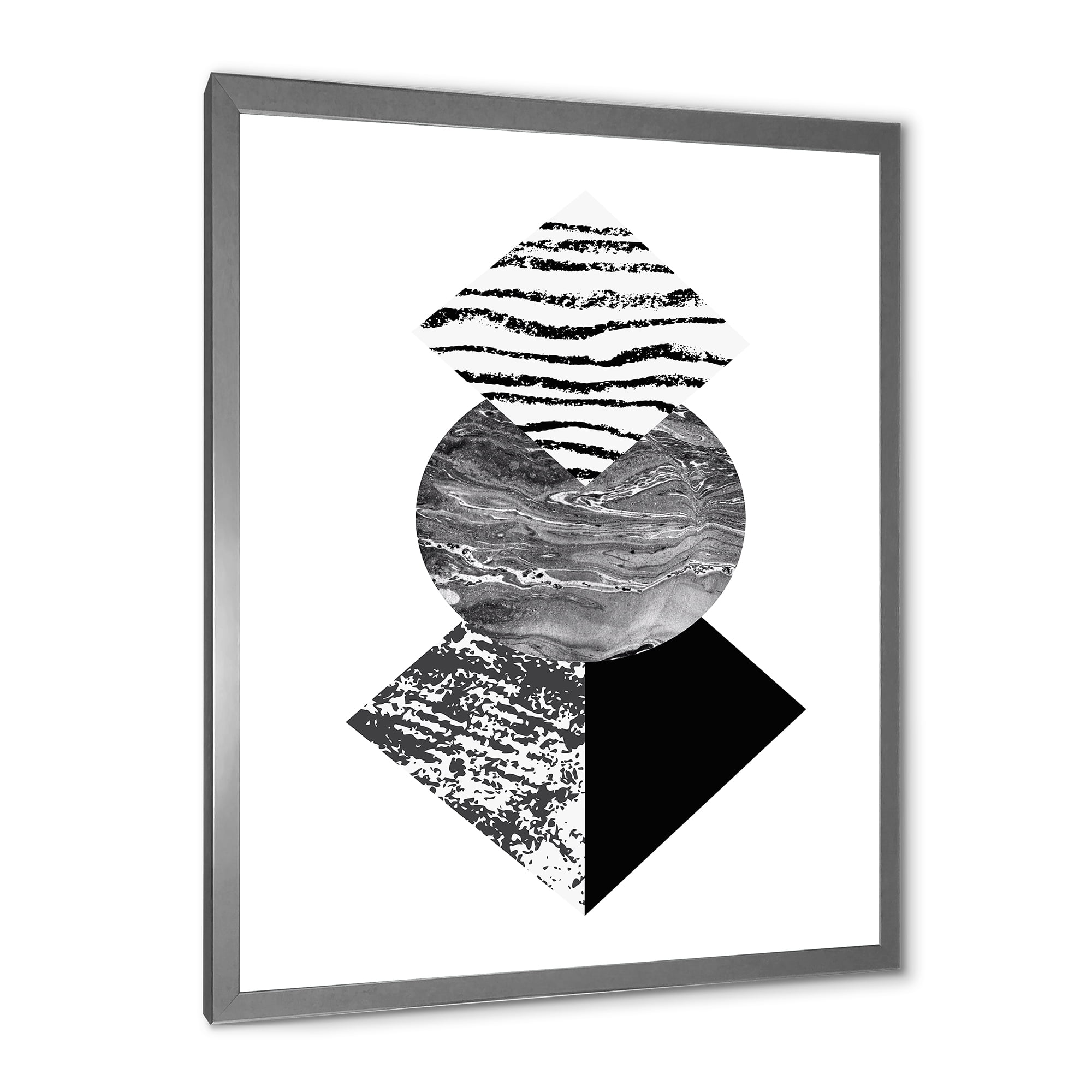 Designart 'Abstract Geometry Shapes With Tropical Palm Leaf I' Modern Framed Art Print