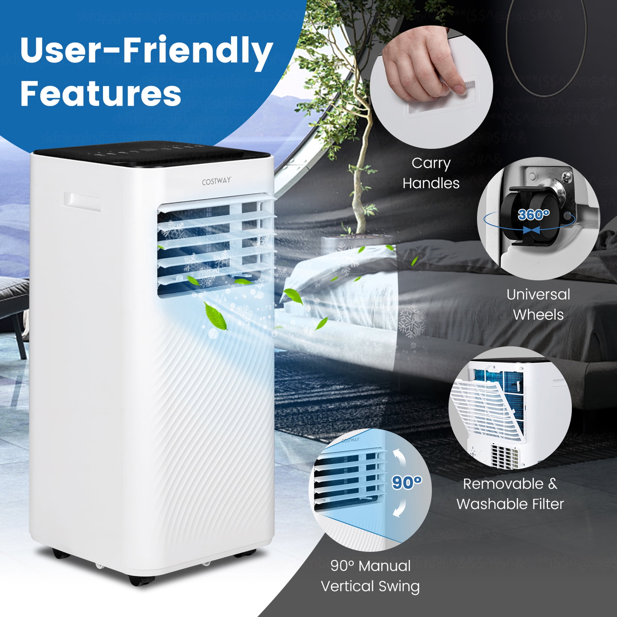 Costway Portable Air Conditioner 6000 BTU (10000BTU ASHRAE) 4-in-1 AC with Cool Fan Humidifier Sleep Mode