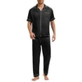 thumbnail image 1 of INSPIRAR CHIC Conjunto de Pijamas Casuales de Satén para Hombre, Camisa de Botones de Manga Corta y Pantalones Cortos para Dormir, 2 Piezas, 2XL, Negro, 1 of 1