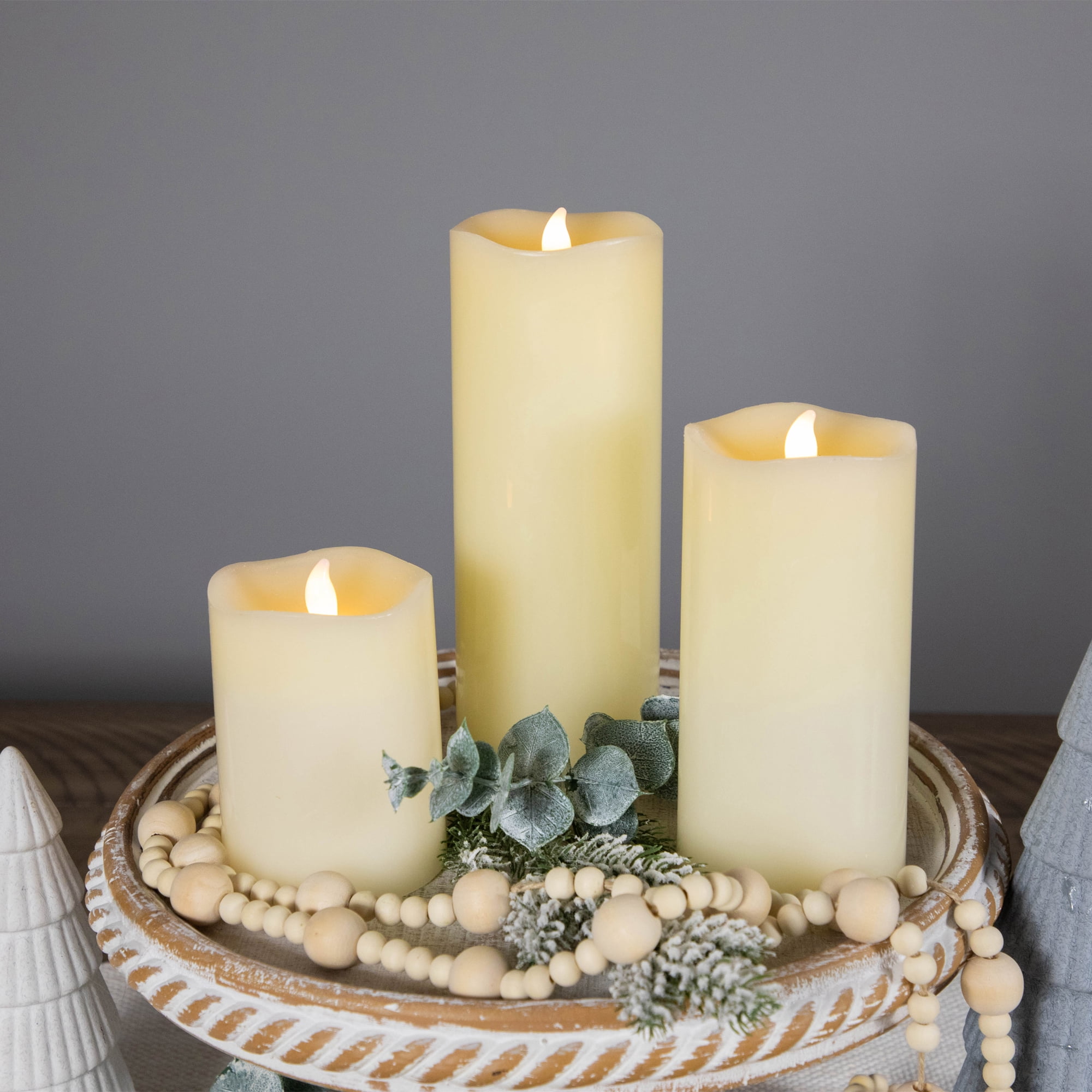 Northlight LED Flickering Flameless Wax Pillar Candles - 8" - Cream - Set of 3