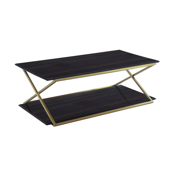 51" Dark Brown And Gold Rectangular Coffee Table With Shelf