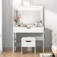 thumbnail image 2 of VECELO Vanity Desk Set with Stool, Makeup Vanity Table with Drawers & LED Lighted Mirror & Power Outlet, Storage Stool, 3 Lighting Modes Brightness Adjustable for Bedroom, White, 2 of 10