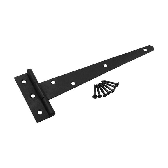 Renovators Supply Black T Strap Shed Door Hinge 9 in. Rustic Flush Mount Cast Iron Barn Door Shed Hinge w/Hardware