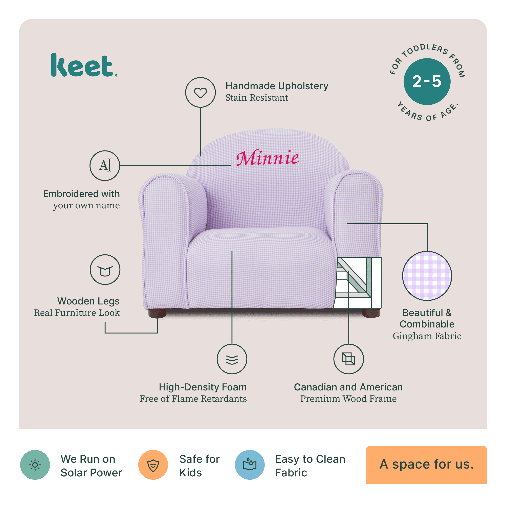 Personalized Upholstered Children's Mini Chair in Gingham