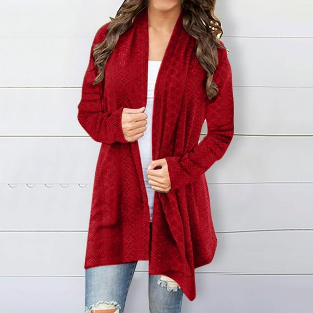 AherBiu Cardigan Léger pour Femmes Longueur Plus Décontracté Crochet Ouvert devant avec Poches