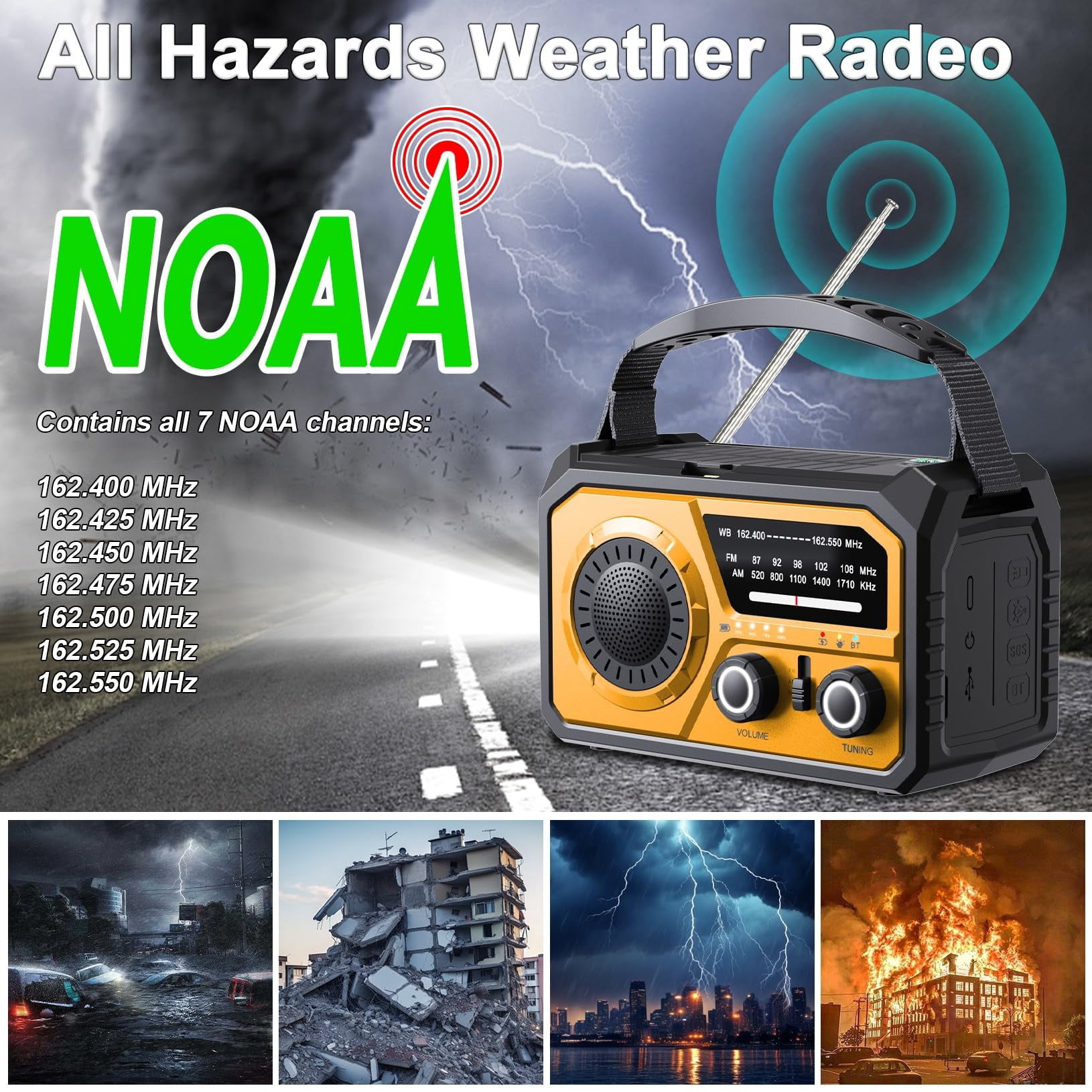 16000mah Hand Crank Emergency Weather Radio With Wireless  59200mwh Noaa Am Fm Solar Flashlight Cell Phone Reading Lamp Compass Sos For Camping And (orange)