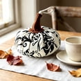 thumbnail image 3 of Black White Floral Fabric Pumpkin Ornament, Stuffed Cloth Pumpkin Tabletop Decor, Farmhouse Indoor Decorative Pumpkin for Halloween Thanksgiving Shelf Mantel Home Display, 3 of 8