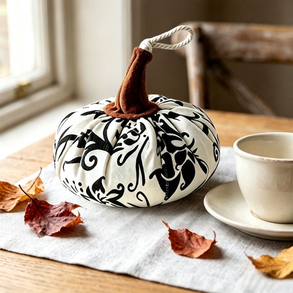Halloween Savings Black and White Floral Fabric Pumpkins, Artificial Pumpkin Decor for Thanksgiving Table Centerpiece Fall Farmhouses Mantel Display, Halloween Decorations indoor Outdoor