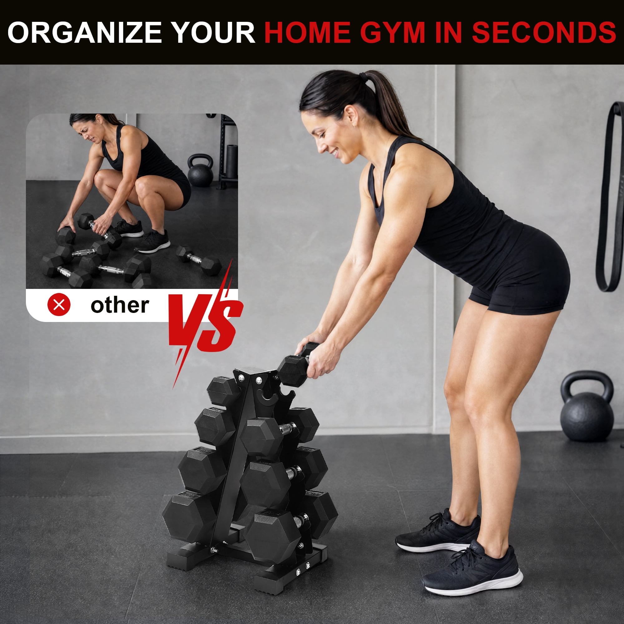 Sprint Demon 100 LB Rubber Hex Dumbbell Set with A-Frame Rack, 5-20 LB Free Weights Set for Home Gym Strength Training