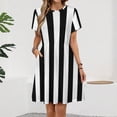 thumbnail image 2 of Black And White Vertical Stripes Sundress Short Sleeve Dress Summer Women Clothes Dress for Women Dresses, 2 of 7