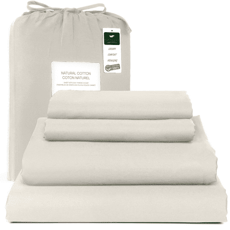 Lenzuola (Beige, King) 100% Natural Cotton 4 Piece Bed Sheets Set - Deep Pocket Sheets with Elastic All Around - Sateen Weave, Breathable & Cooling