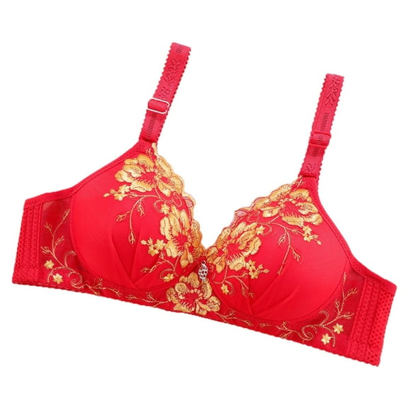 Wdgfv Thin Wireless Embroidered Floral Bra for Women Comfortable Breathable Everyday T-Shirt Support Red 40