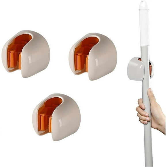 3 Pieces Orange Wall-Mounted Broom Holder Self-Adhesive Mop Holder Wall Mounted Broom Holder Broom Hanger No Drilling Broom Holder Non-Slip Wall-Mount