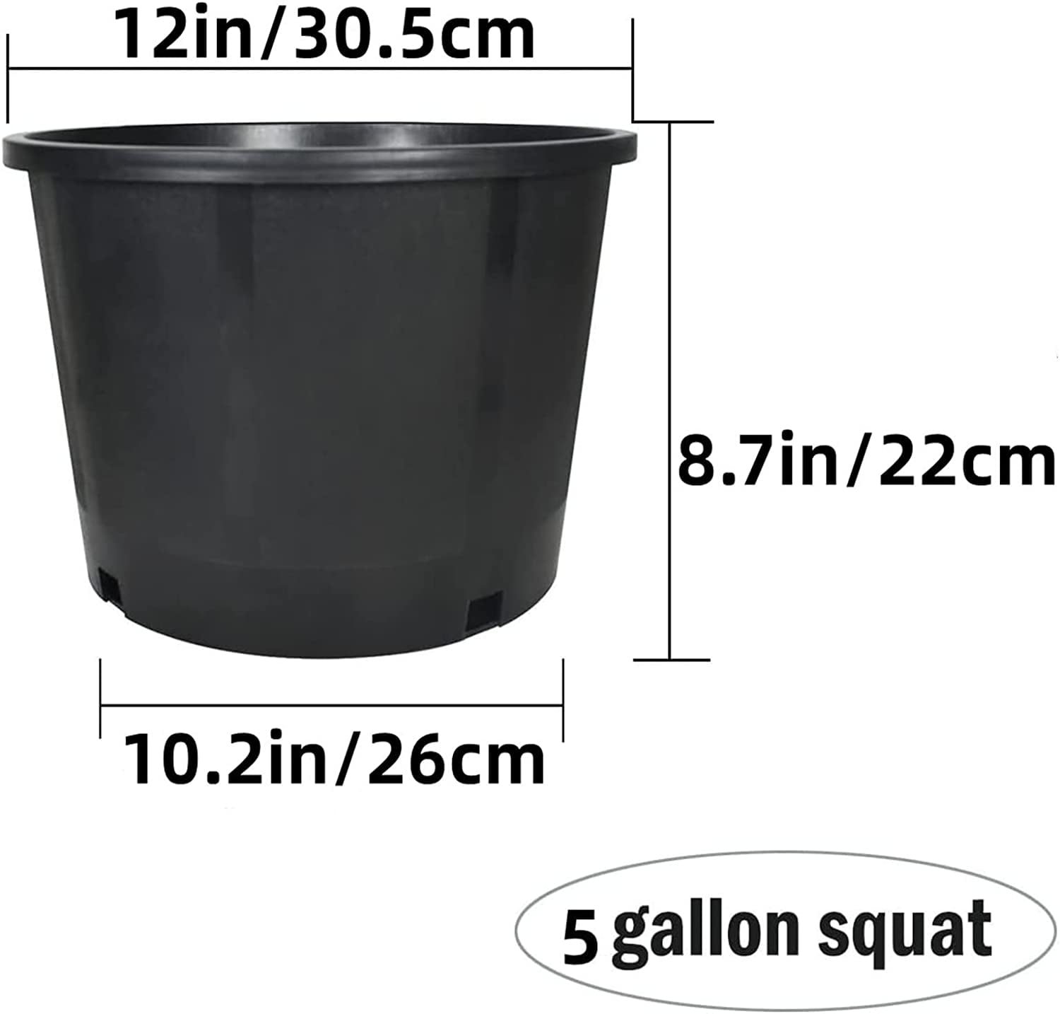 10-Pack 5 Gallon Squat Round Premium Nursery Pot Plant Flower Seedling Container Garden Planter Pots for Indoor Outdoor Plants Flower Vegetables Black (5 Gallon Squat)
