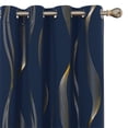 thumbnail image 5 of ZOPZO Thermal Blackout Curtains 2 Panels, Navy Blue, 52W x 95L Inch, Golden Wave Pattern Room Darkening Drapes for Apartment or Bedroom, 5 of 6