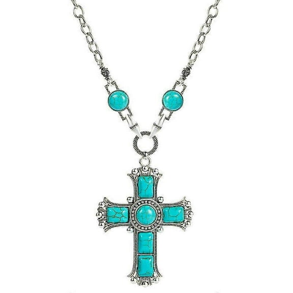Bohemia Vintage Natural Stone Cross Pendant Necklace For Women Statement Accessories